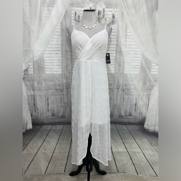 Guess Size 12 White Tulip Hem High Low Midi Dress Sleeveless Midi Wrap Skirt NEW - Picture 2 of 15